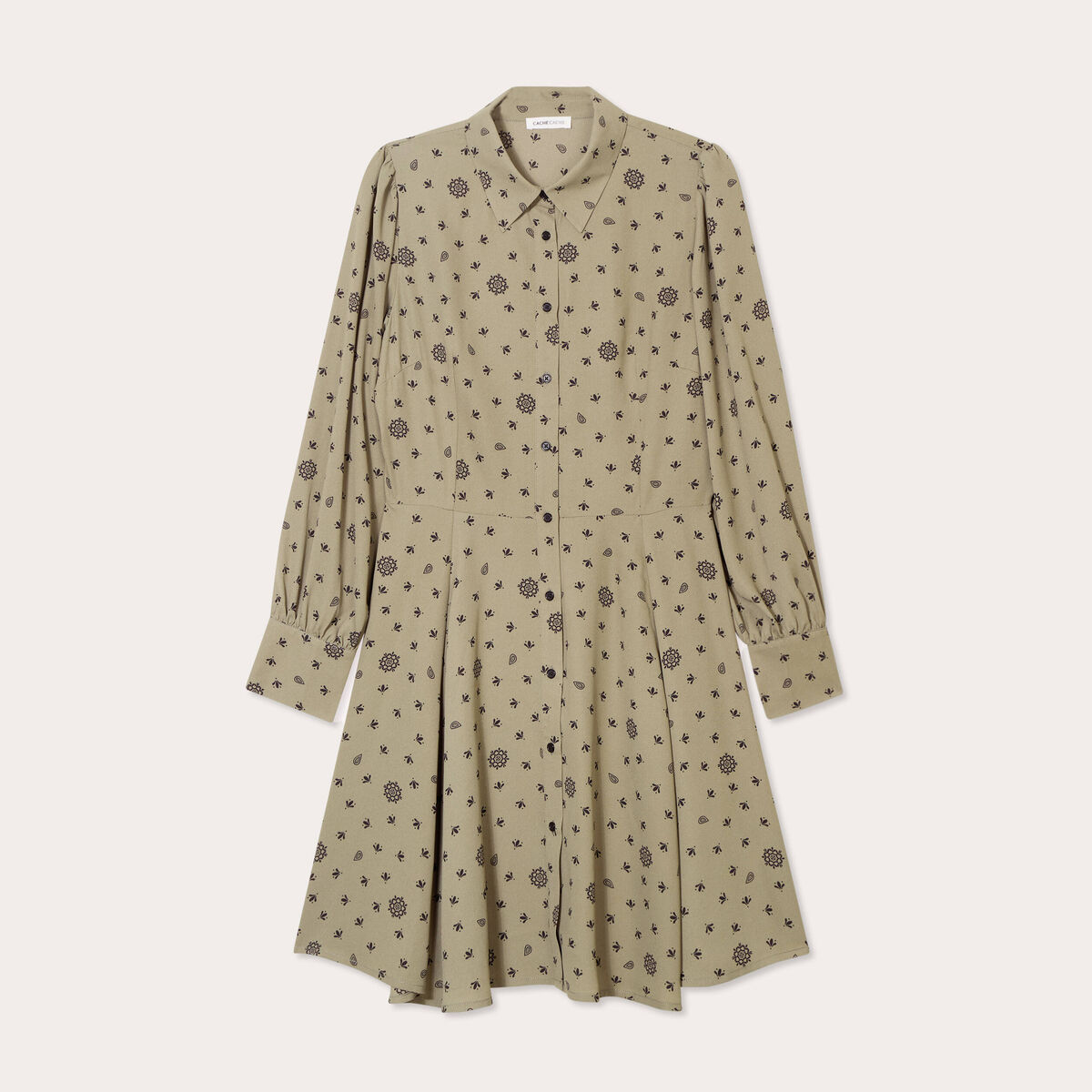 Robe chemise évasée fluide vert femme