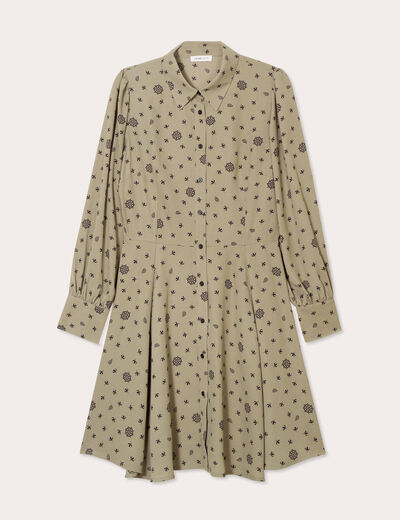 Robe chemise évasée fluide vert femme