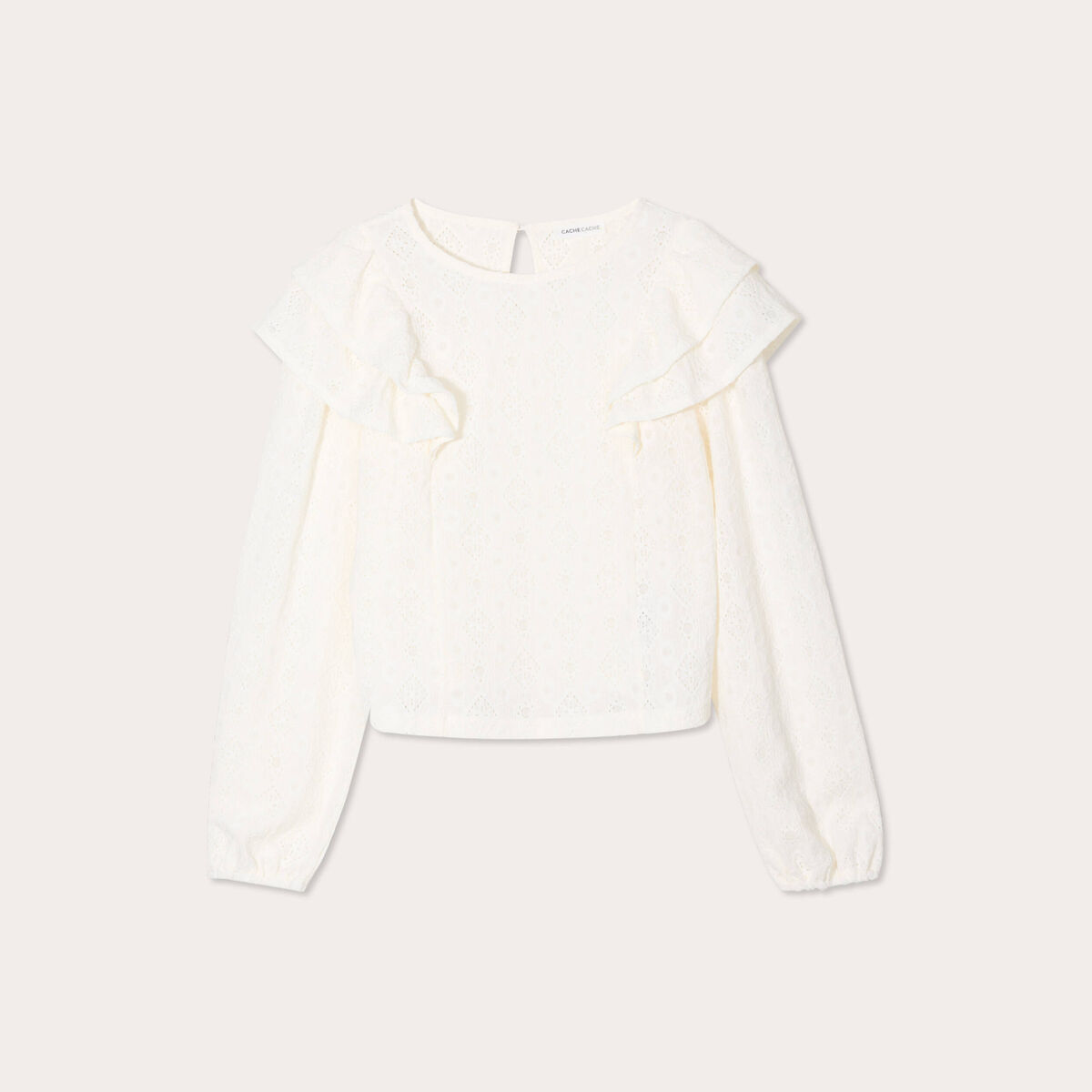 Blouse brodée avec volants ecru femme