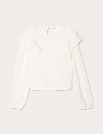 Blouse brodée avec volants ecru femme