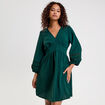 Robe courte &eacute;vas&eacute;e col v manches 3/4 vert fonc&eacute; femme