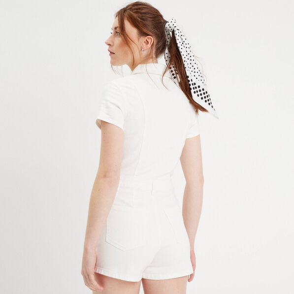 Combishort zippée en jean ecru femme
