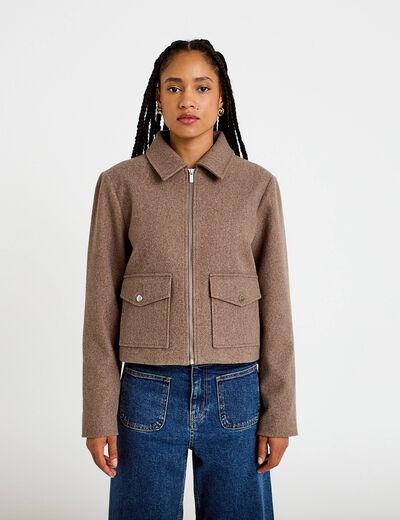 Veste zipp&eacute;e taupe femme