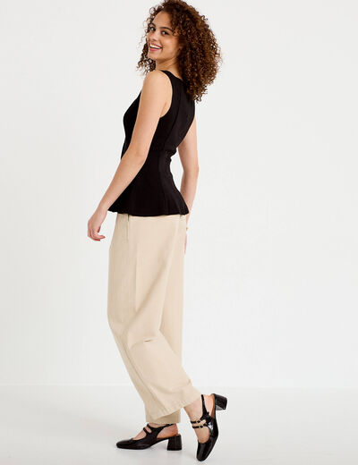 Pantalon chino coupe barrel beige femme