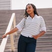 Polo manches courtes col chemise bleu femme