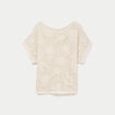Pull ajour&eacute; col bateau manches courtes ecru femme