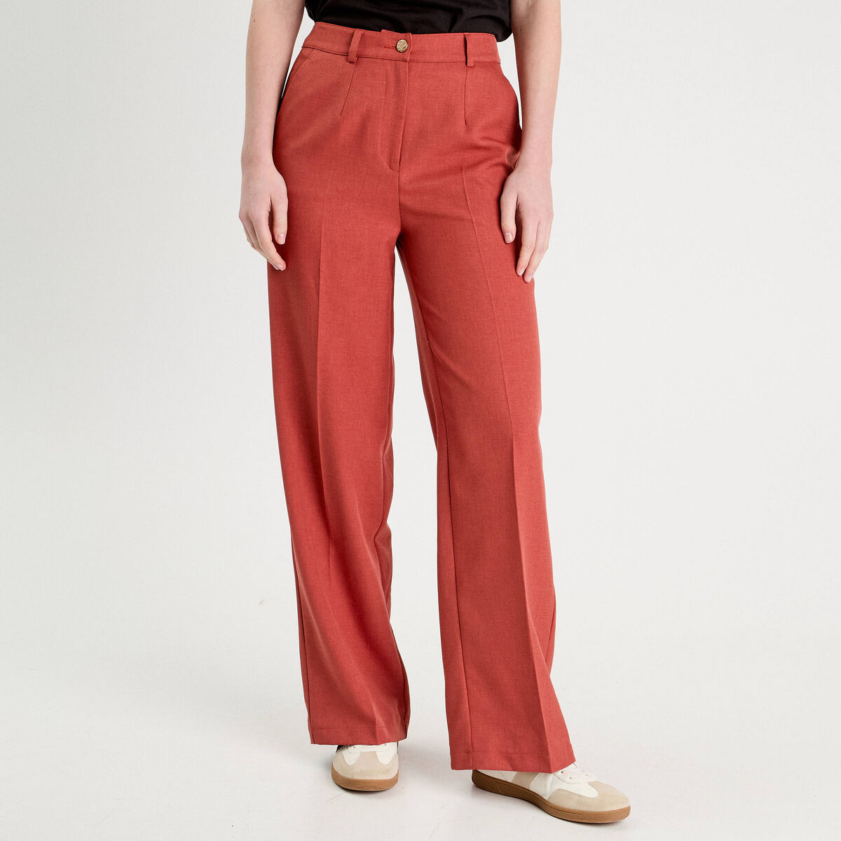 Pantalon droit large pinces vieux rose femme