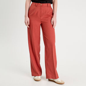Pantalon droit large pinces vieux rose femme
