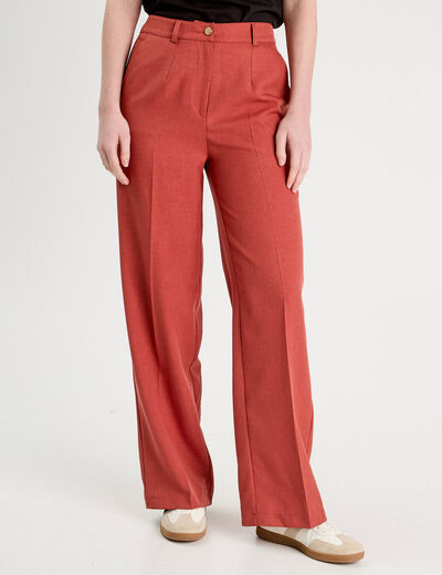 Pantalon droit large pinces vieux rose femme