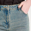 Jeans droit sangle arri&egrave;re denim bleach femme