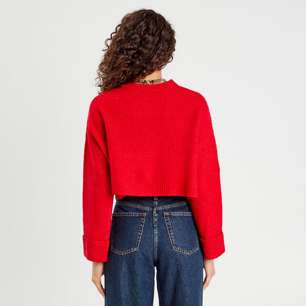 pull cropped manches longues rouge femme Pull cropped manches longues rouge femme