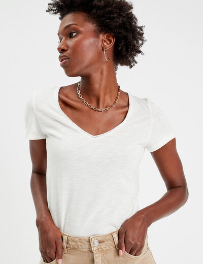 T-shirt manches courtes ecru femme