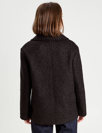 Manteau bouclette boutonn&eacute; noir femme