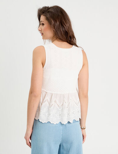 Gilet avec broderie anglaise blanc femme