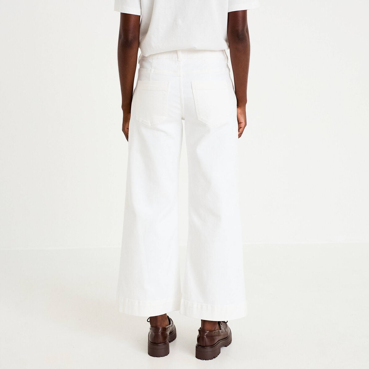 Jean wide leg cropped taille haute denim blanc femme