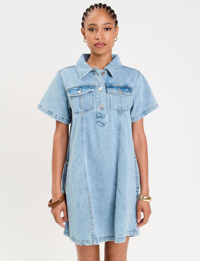 Robe droite en jean denim double stone femme