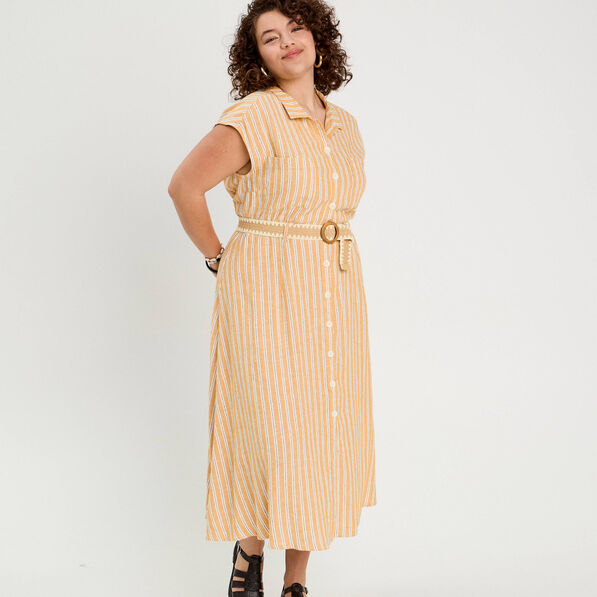 Robe chemise midi contenant du lin jaune femme