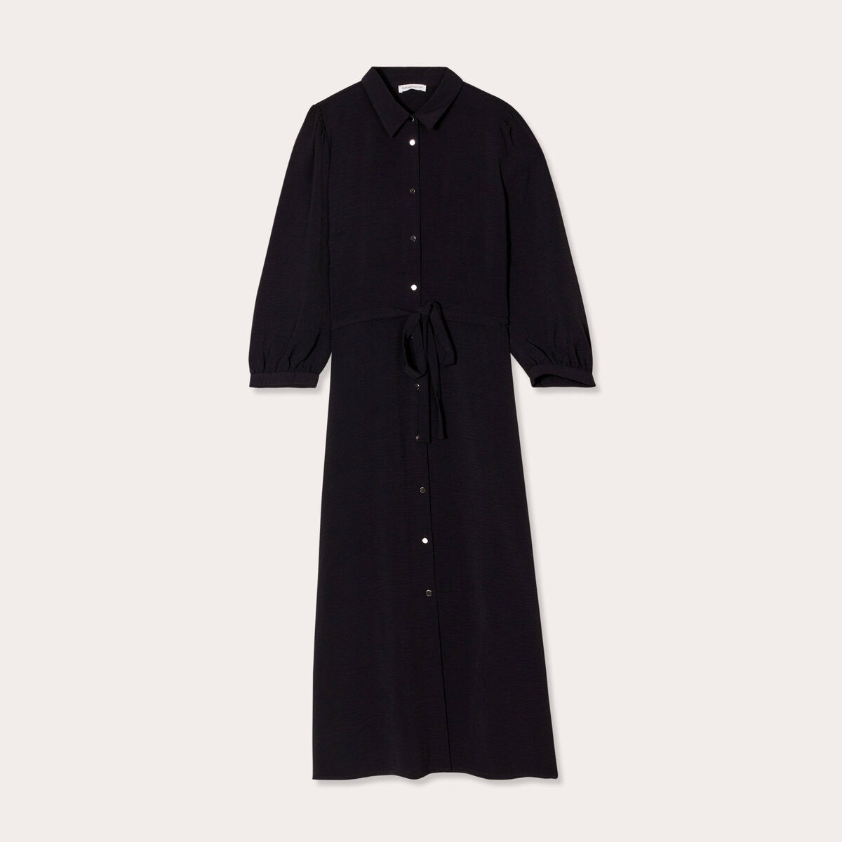 Robe longue chemise ceinturée noir femme