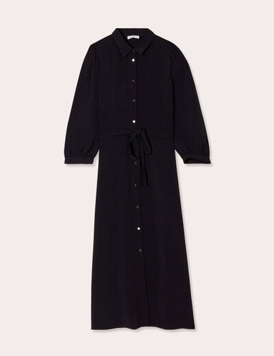 Robe longue chemise ceinturée noir femme