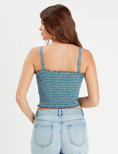 Bandeau smocké cropped bleu femme