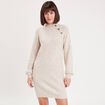 Robe pull droite col montant sable femme