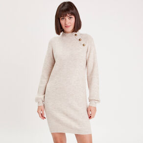Robe pull droite col montant sable femme