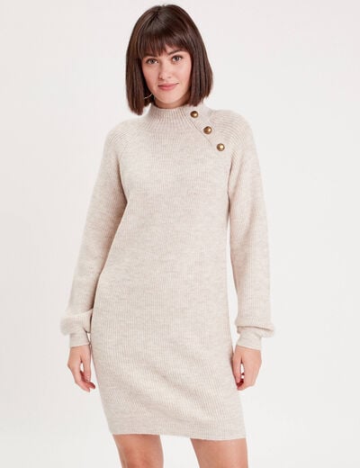 Robe pull droite col montant sable femme