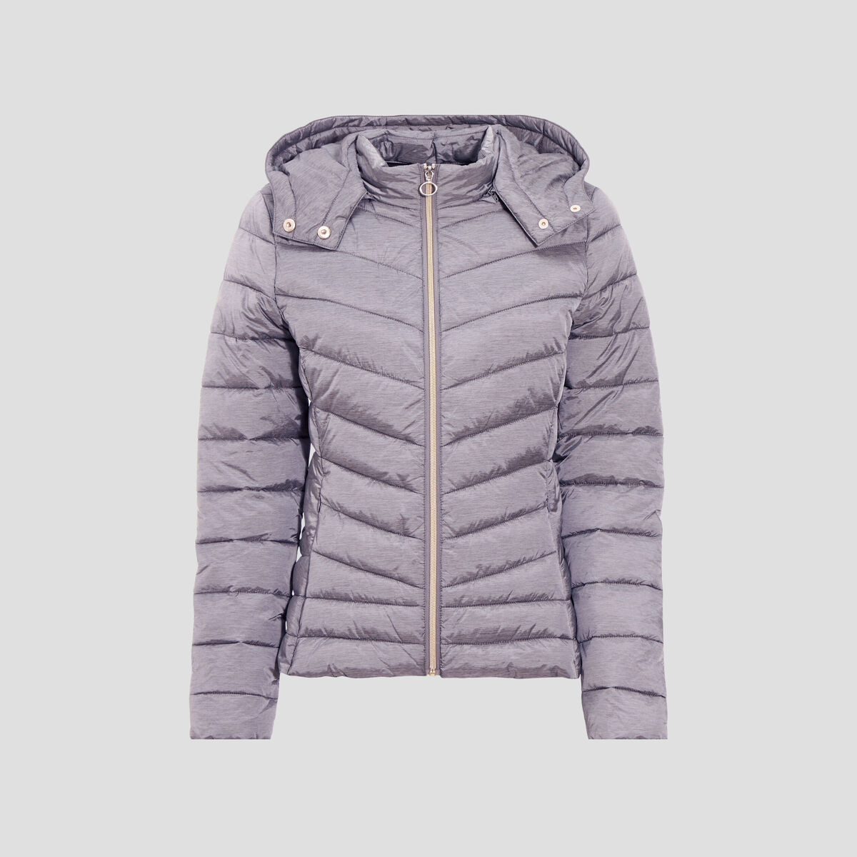 Doudoune droite à capuche gris clair femme
