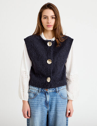Gilet sans manches effet polaire bleu marine femme