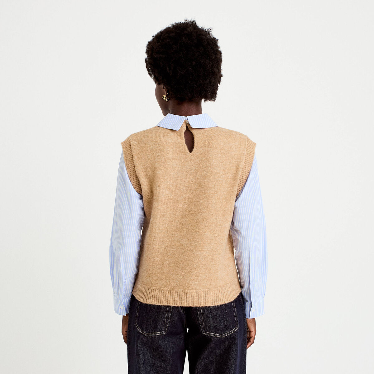 Pull fin 2-en-1 manches longues beige femme