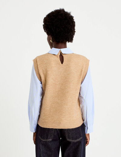 Pull fin 2-en-1 manches longues beige femme