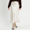 Jupe midi droite satin beige femme