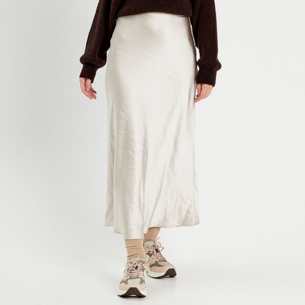 jupe midi droite satin beige femme Jupe midi droite satin beige femme