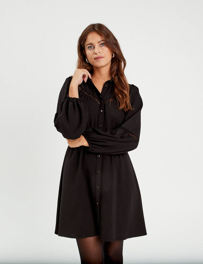 Robe évasée boutonnée noir femme
