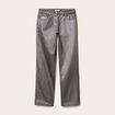 Pantalon droit en coton enduit gris argent femme