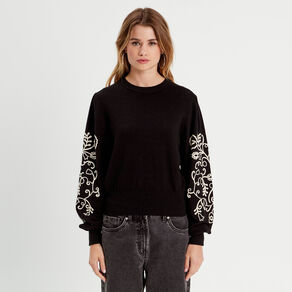 Pull avec broderie noir femme
