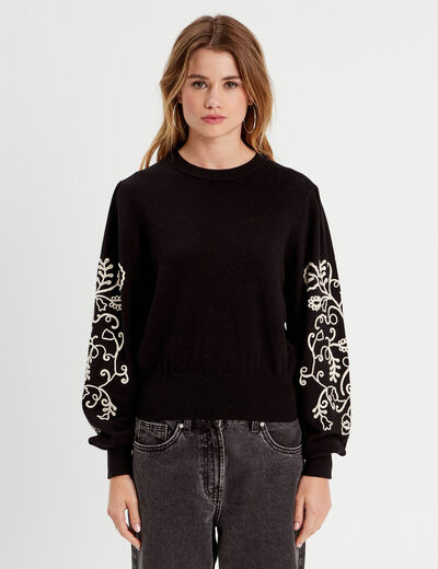 Pull avec broderie noir femme