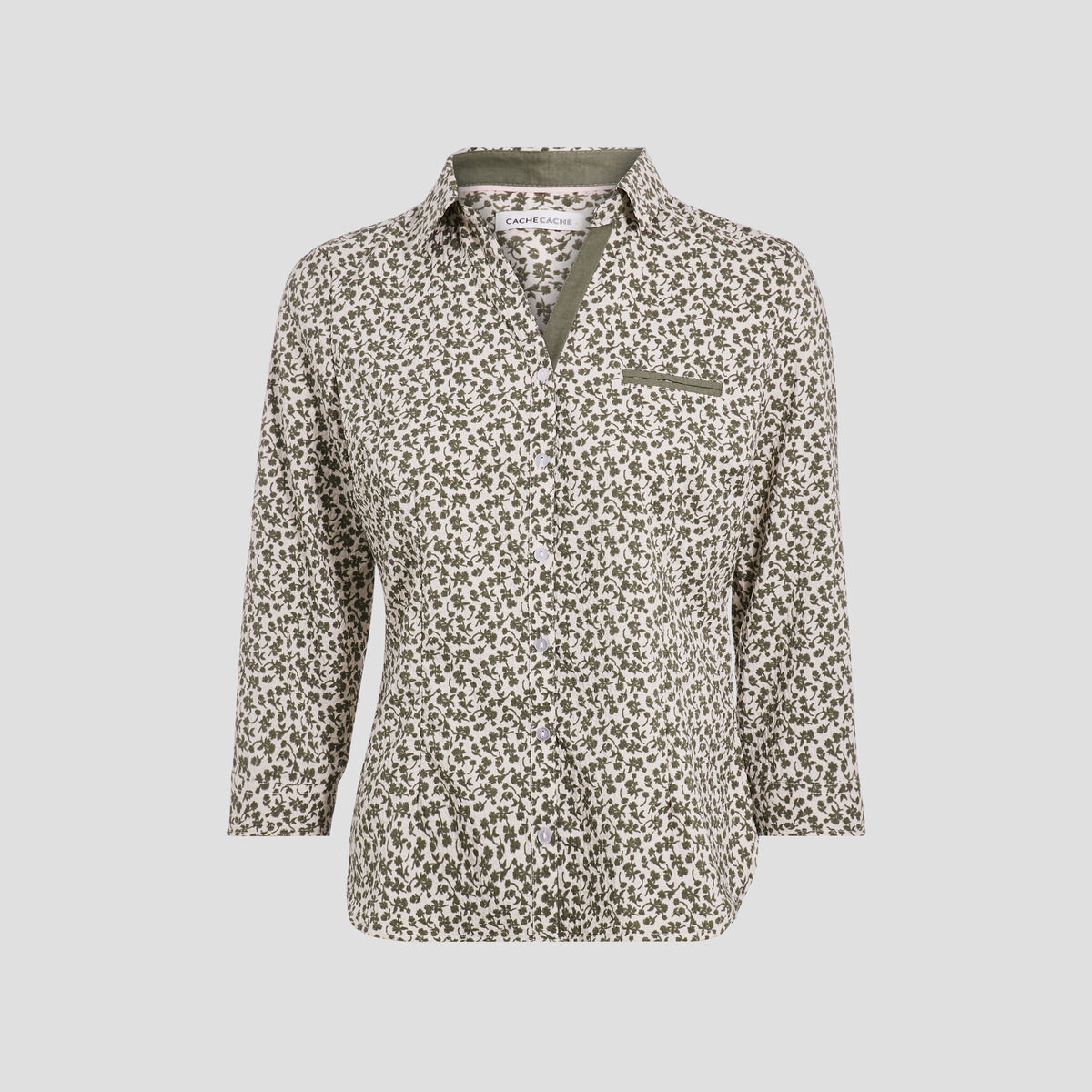 Blouse manches 3/4 vert kaki femme