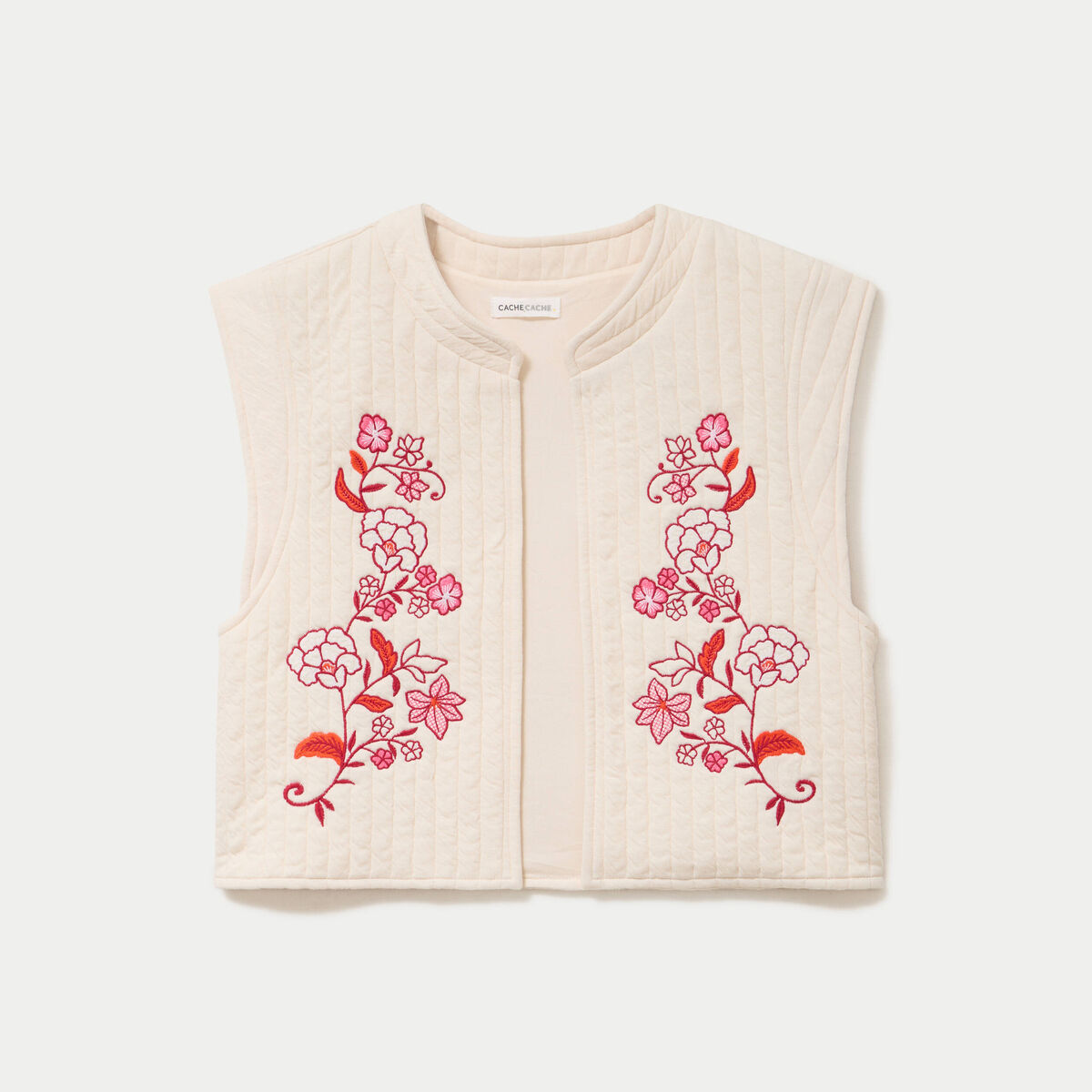 Gilet sans manches brod&eacute; blanc femme