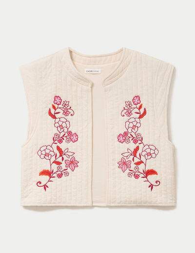 Gilet sans manches brod&eacute; blanc femme