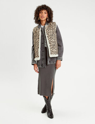 Jupe midi moulante gris foncé femme