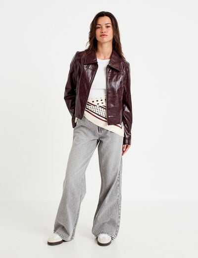Jean wide leg taille haute Petite denim gris femme