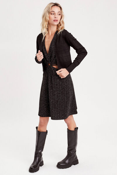 Gilet manches longues cropped noir femme