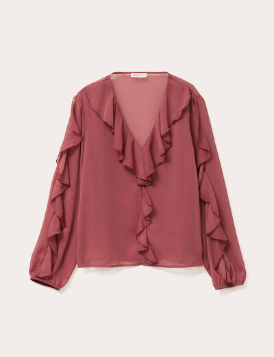 Blouse col V manches longues vieux rose femme