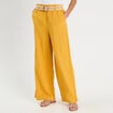 Pantalon large ceinturé contenant du lin jaune citron femme