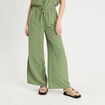 Pantalon large taille haute vert kaki femme