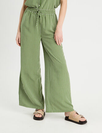 Pantalon large taille haute vert kaki femme