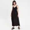 Robe longue évasée noir femme