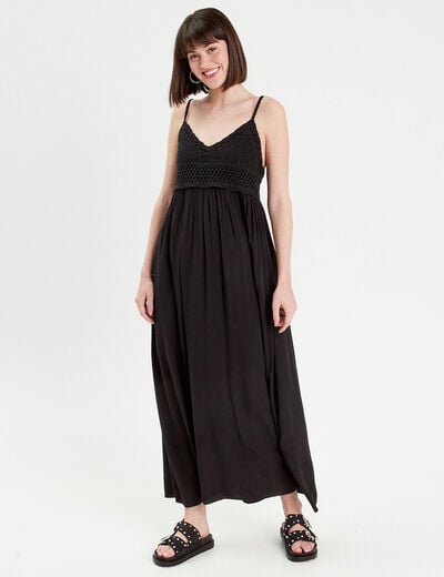 Robe longue évasée noir femme