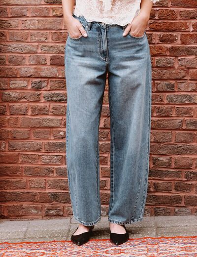 Jeans baggy taille haute denim double stone femme